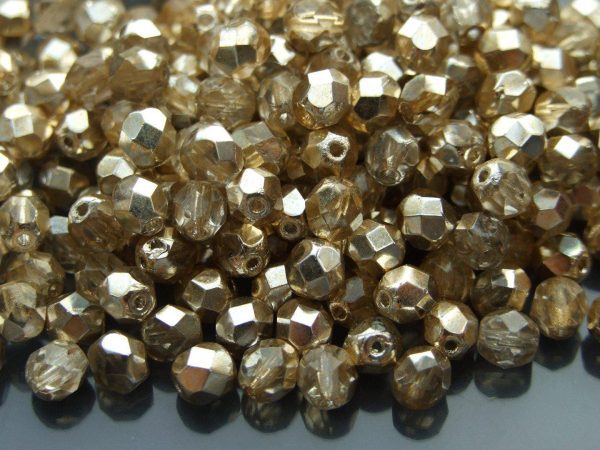 50x Fire Polished Beads 6mm Crystal - Gold/Topaz Michael's UK Jewellery
