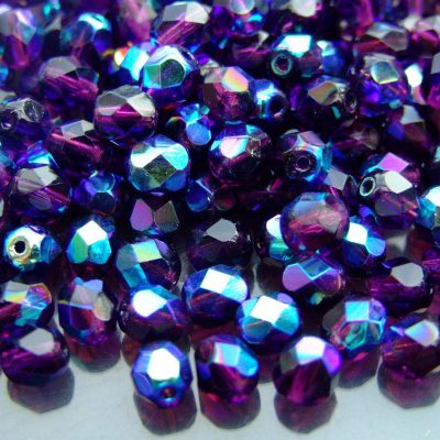50x Fire Polished Beads 6mm Dark Amethyst AB Michael's UK Jewellery