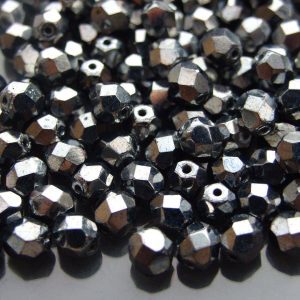 50x Fire Polished Beads 6mm Hematite Michael's UK Jewellery