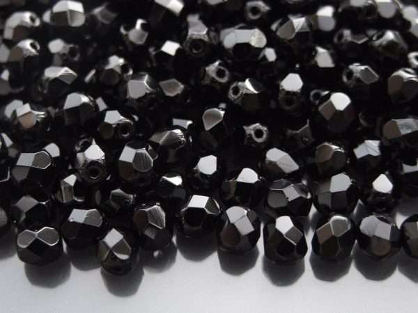 50x Fire Polished Beads 6mm Jet Michael's UK Jewellery