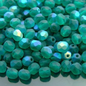 50x Fire Polished Beads 6mm Matte - Emerald AB Michael's UK Jewellery