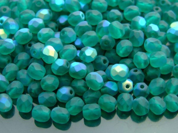 50x Fire Polished Beads 6mm Matte - Emerald AB Michael's UK Jewellery
