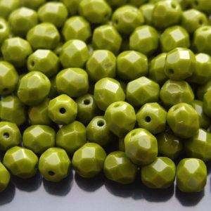 50x Fire Polished Beads 6mm Opaque Olive Michael's UK Jewellery