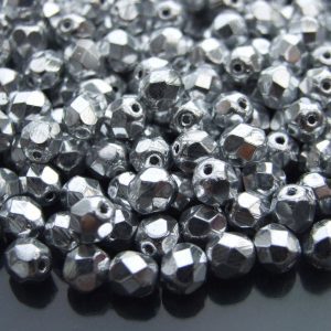 50x Fire Polished Beads 6mm Silver Michael's UK Jewellery