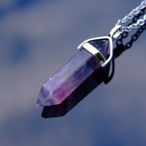 Gemstone Necklace Purple Fluorite Natural Point Pendant beads mouse