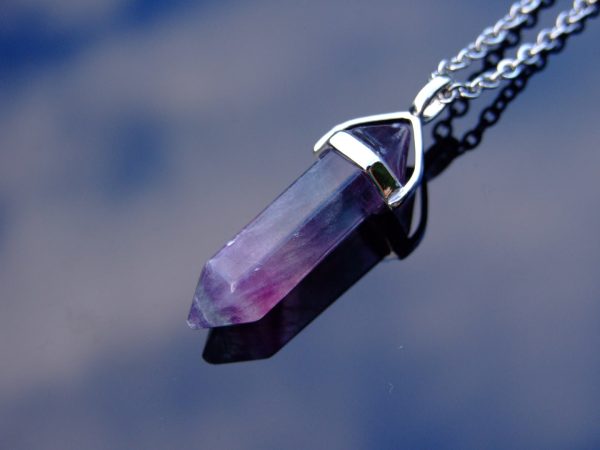Gemstone Necklace Purple Fluorite Natural Point Pendant beads mouse