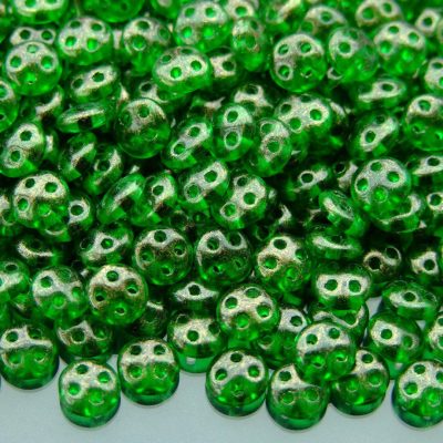 5g Czechmates QuadraLentil Beads 6mm Gold Marbled Green Emerald Michael's UK Jewellery