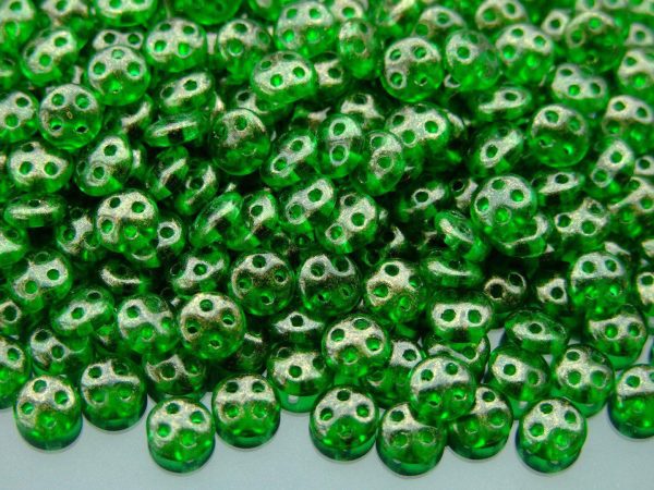 5g Czechmates QuadraLentil Beads 6mm Gold Marbled Green Emerald Michael's UK Jewellery