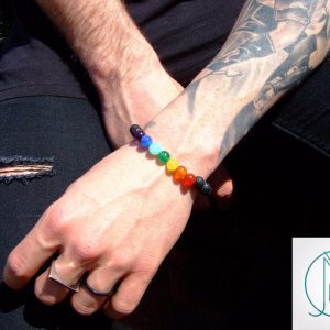 7 Chakra Pride Black Lava Natural Gemstone Bracelet 6-9'' Elasticated Michael's UK Jewellery