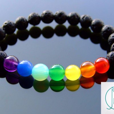 7 Chakra Pride Black Lava Natural Gemstone Bracelet 6-9'' Elasticated Michael's UK Jewellery