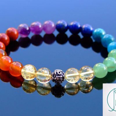 7 Chakra Pride Om Sterling Silver Natural Gemstone Bracelet 7-7.5'' Elasticated Michael's UK Jewellery