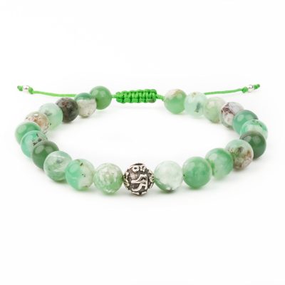 A Grade Chrysoprase Bracelet Natural Gemstone Om Sterling Silver Bead 6-9'' Macrame With Box Michael's UK Jewellery