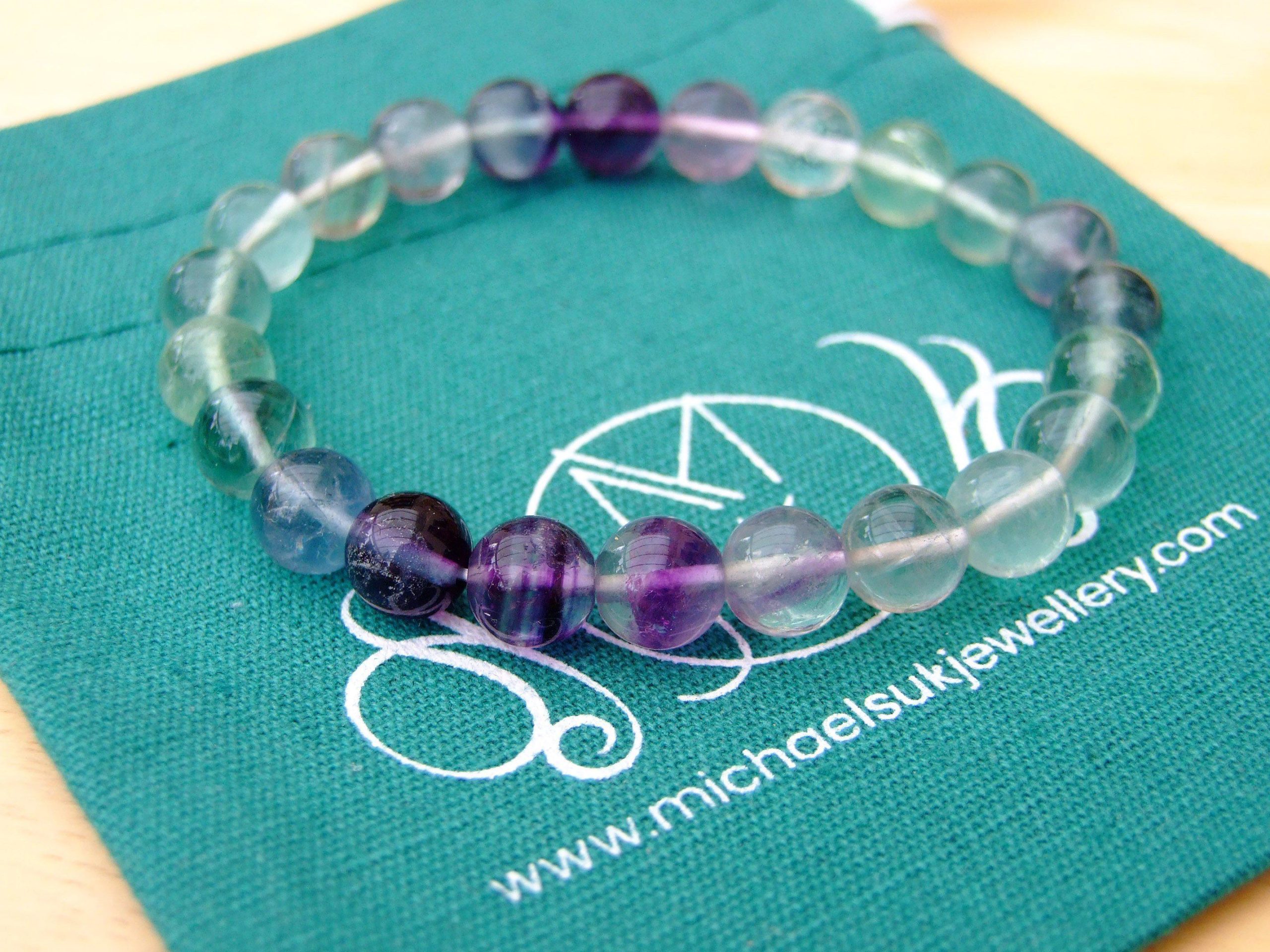 A Grade Multi Fluorite Natural Gemstone Bracelet 6-9'' Elasticated Michael's UK Jewellery