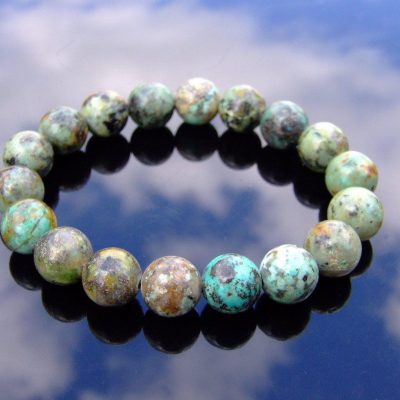 African Turquoise 10mm Natural Gemstone Bracelet 6-9'' Elasticated Michael's UK Jewellery
