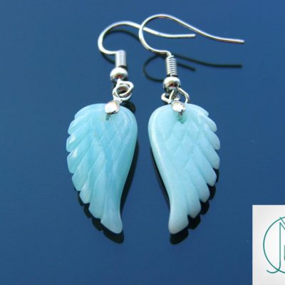 Amazonite Earrings Angel Wing Shape Natural Gemstone with Pouch Michael's UK Jewellery