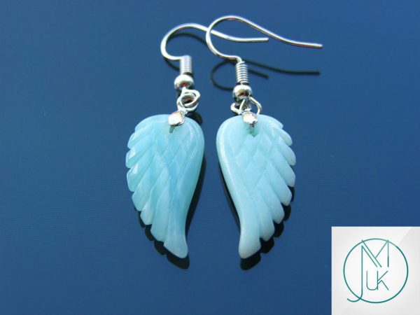 Amazonite Earrings Angel Wing Shape Natural Gemstone with Pouch Michael's UK Jewellery