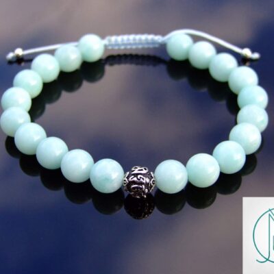 Amazonite Om Sterling Silver Natural Gemstone Bracelet 6-9'' Macrame Michael's UK Jewellery