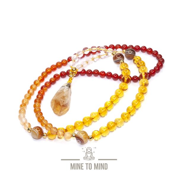 Amber Zen Mala Prayer Necklace logo mine to mind