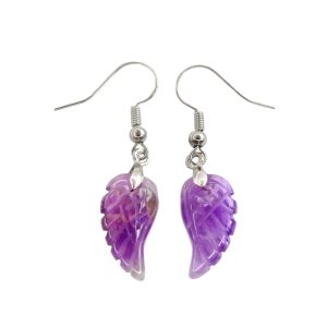 Amethyst Earrings Angel Wing Shape Natural Gemstone with Pouch Michael's UK Jewellery