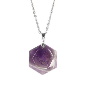 Gemstone Necklace Amethyst Hexagon Pendant Natural beads mouse