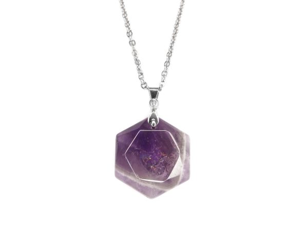 Gemstone Necklace Amethyst Hexagon Pendant Natural beads mouse