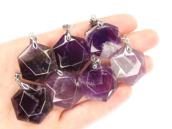 Amethyst Hexagon Pendant Natural Gemstone Necklace Michael's UK Jewellery