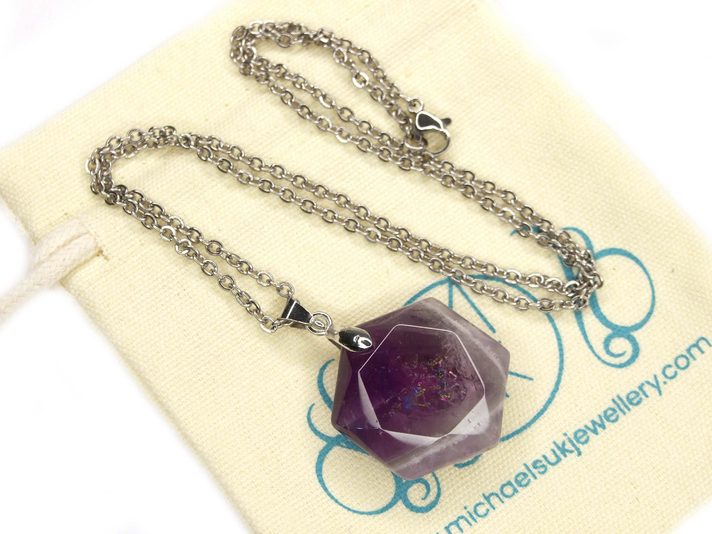 Amethyst Hexagon Pendant Natural Gemstone Necklace Michael's UK Jewellery