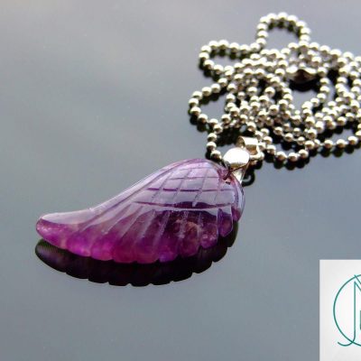 Amethyst Natural Gemstone Angel Wing Pendant Necklace Michael's UK Jewellery