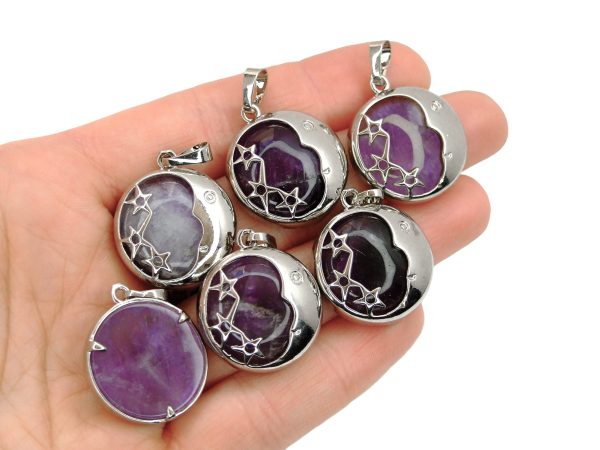 Amethyst Necklace Moon Shape Pendant Natural Gemstone With Pouch Michael's UK Jewellery