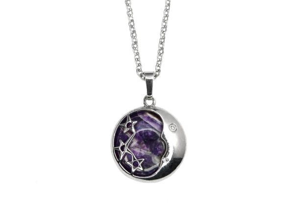 Amethyst Necklace Moon Shape Pendant Natural Gemstone With Pouch Michael's UK Jewellery
