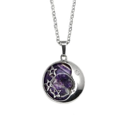 Amethyst Necklace Moon Shape Pendant Natural Gemstone With Pouch Michael's UK Jewellery