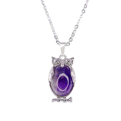 Amethyst Necklace Owl Pendant Natural Gemstone With Pouch Michael's UK Jewellery