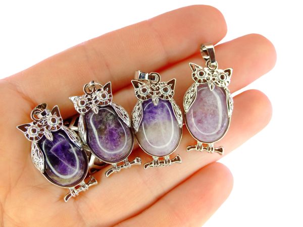 Amethyst Necklace Owl Pendant Natural Gemstone With Pouch Michael's UK Jewellery