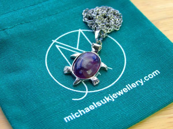 Amethyst Necklace Turtle Pendant Natural Gemstone With Pouch Michael's UK Jewellery