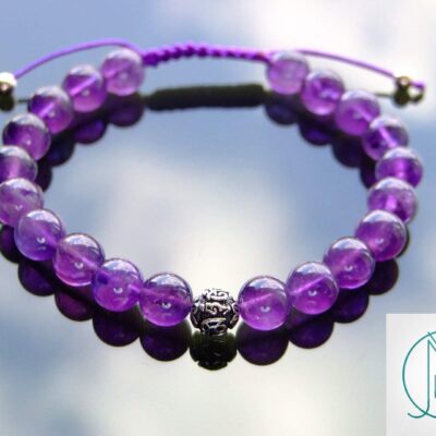 Amethyst Om Sterling Silver Natural Gemstone Bracelet 6-9'' Macrame Michael's UK Jewellery