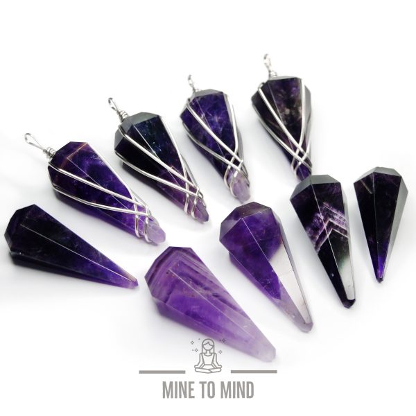 Amethyst Pendulum Necklace Natural Gemstone With Chain Divination Energy Healing beads mouse mine to mind