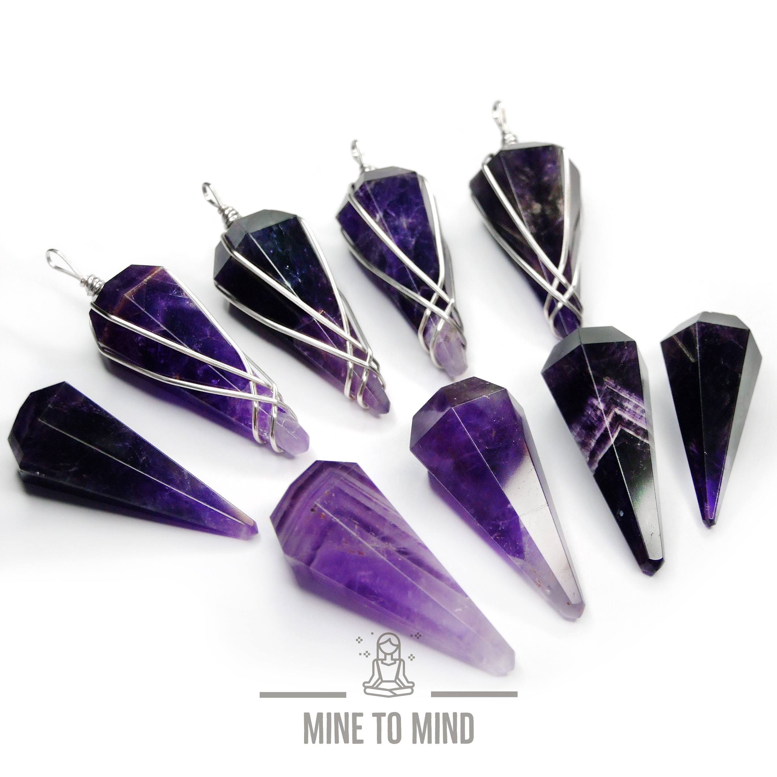 Amethyst Pendulum Necklace Natural Gemstone With Chain Divination Energy Healing beads mouse mine to mind