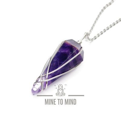 Amethyst Pendulum Necklace Natural Gemstone With Chain Divination Energy Healing beads mouse mine to mind
