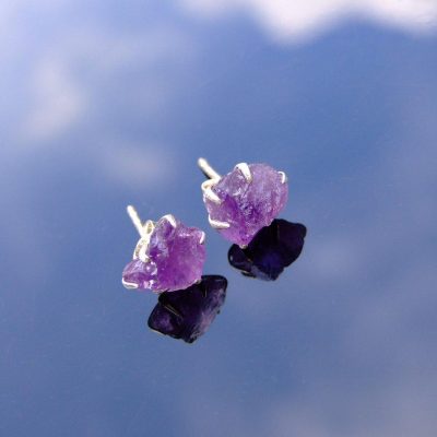 Amethyst Rough Natural Gemstone 925 Sterling Silver Earrings Michael's UK Jewellery