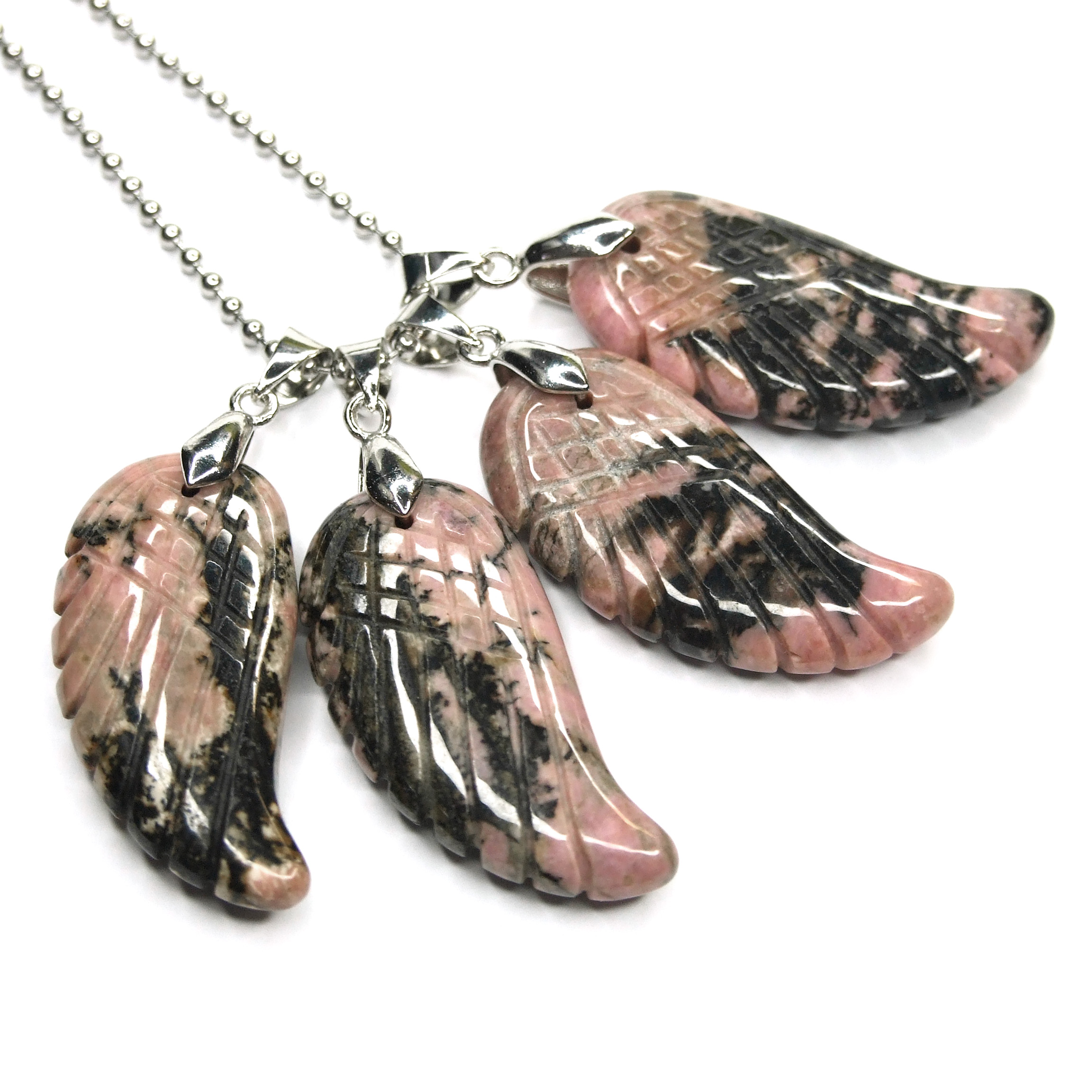 Angel Wing Necklace Rhodochrosite beads mouse