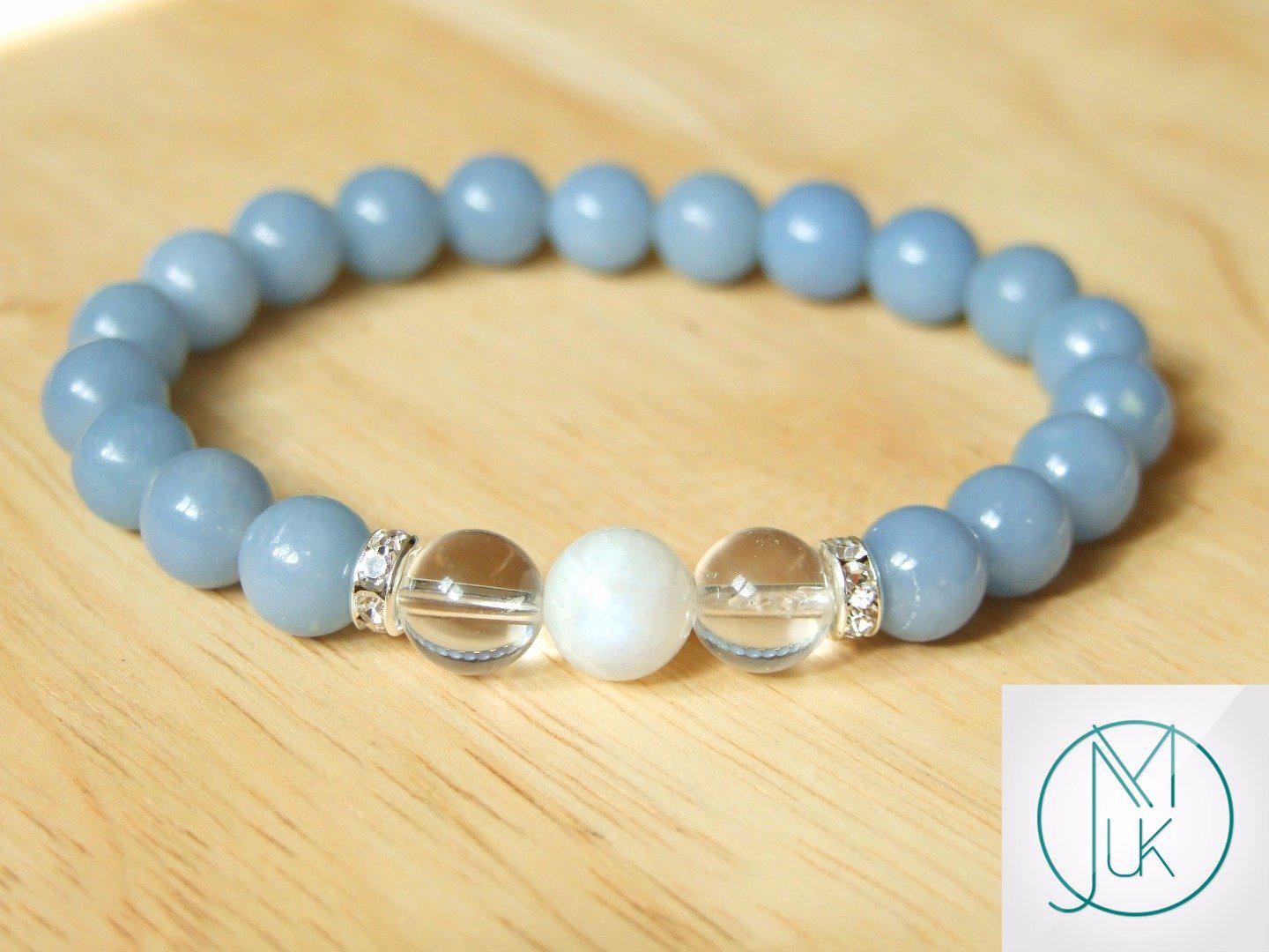 Angelite Crystal Moonstone Natural Gemstone Bracelet 6-9'' Elasticated Michael's UK Jewellery