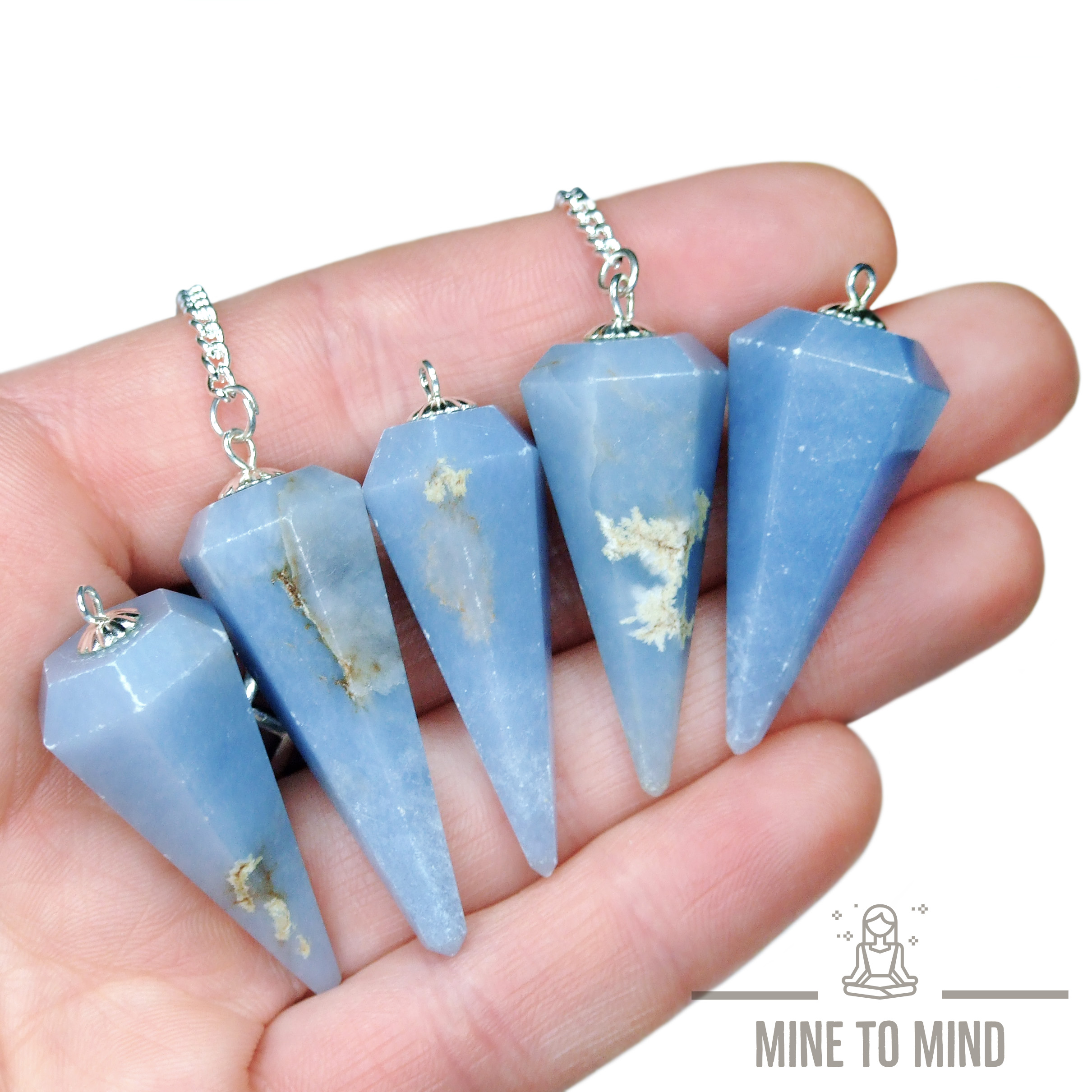 Angelite Pendulum Natural Gemstone for Dowsing Scrying Divination minetomind.com beadsmouse.co.uk