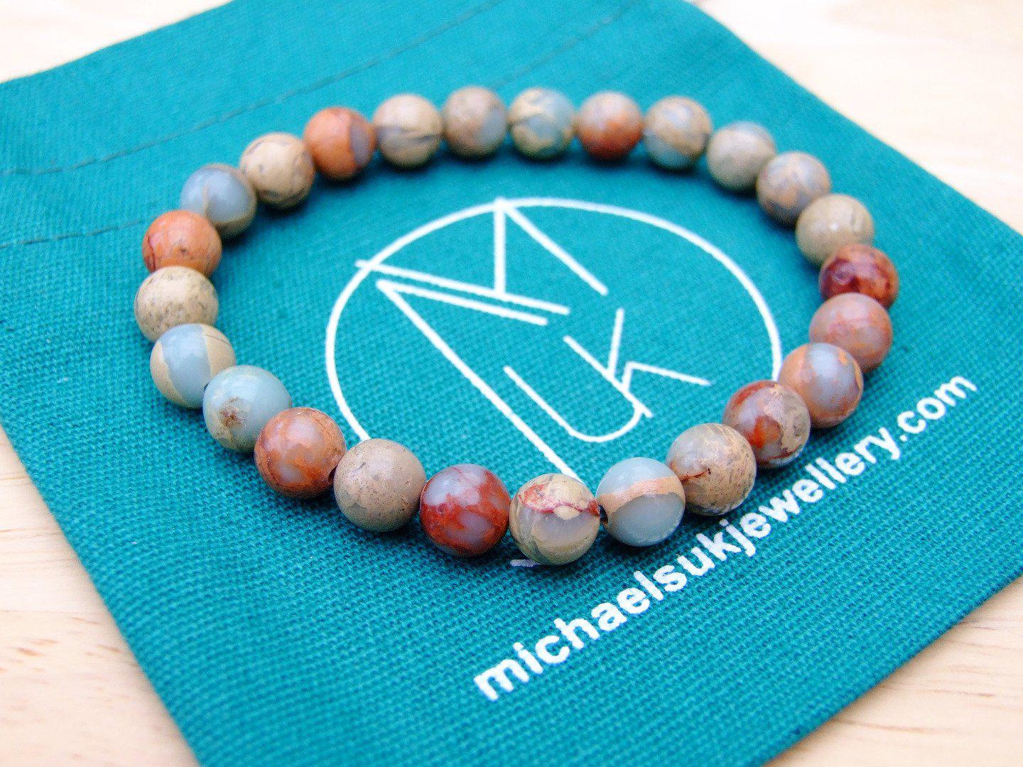 Aqua Terra Jasper Natural Gemstone Bracelet 6-9'' Elasticated Michael's UK Jewellery