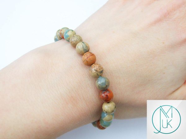 Aqua Terra Jasper Natural Gemstone Bracelet 6-9'' Elasticated Michael's UK Jewellery