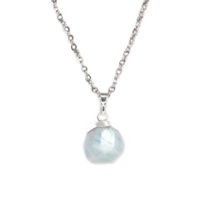 Gemstone Necklace Aquamarine Drop Pendant Natural beads mouse