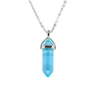 Aquamarine Glass Crystal Point Pendant Necklace Michael's UK Jewellery