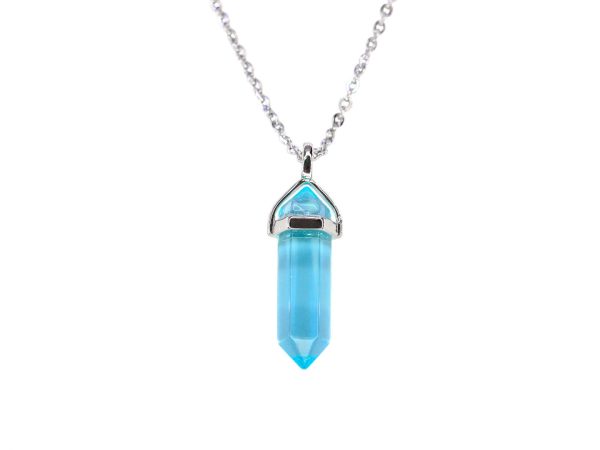 Gemstone Necklace Aquamarine Glass Natural Point Pendant beads mouse