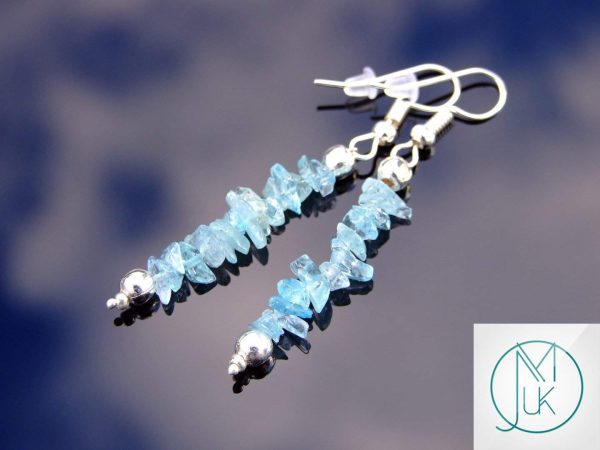 Aquamarine Natural Gemstone Chip Drop Earrings Michael's UK Jewellery