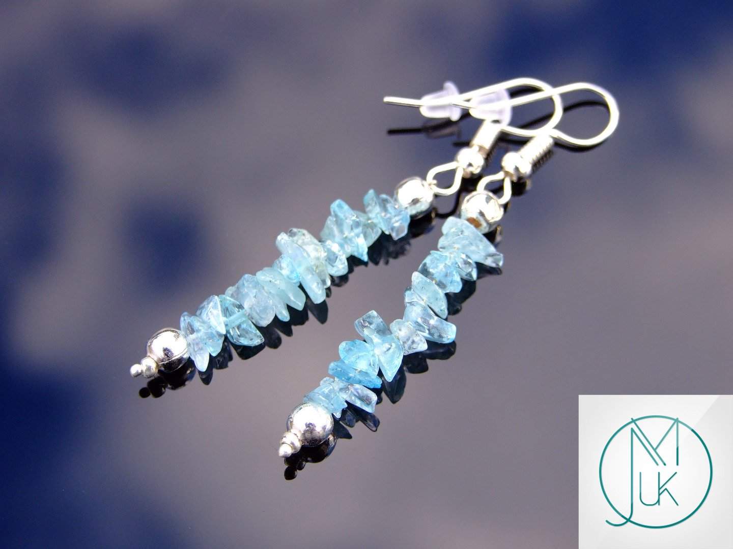 Aquamarine Natural Gemstone Chip Drop Earrings Michael's UK Jewellery