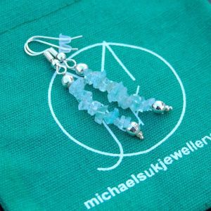 Aquamarine Natural Gemstone Chip Drop Earrings Michael's UK Jewellery
